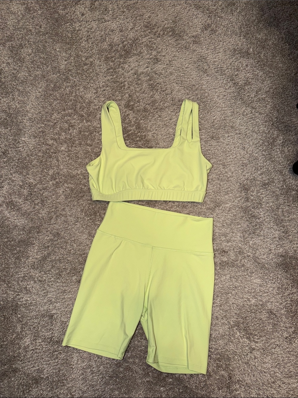 Neon Lime Active Set - Sports Bra & High-Waist Biker Shorts